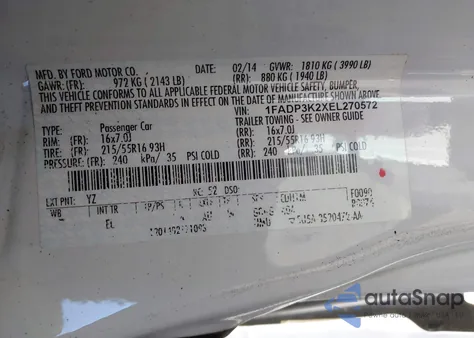 2014 Ford Focus Se from USA, damaged, VIN 1FADP3K2XEL270572